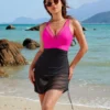 Womens Mesh Drawstring One Piece Swimsuit Slimming Padded No Underwire