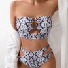 Womens Snake Print Cutout Strapless Bikini Padded No Underwire Swimwear