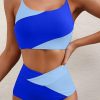 Women's Color Block Cropped Bikini Top Open Back Padded Wireless