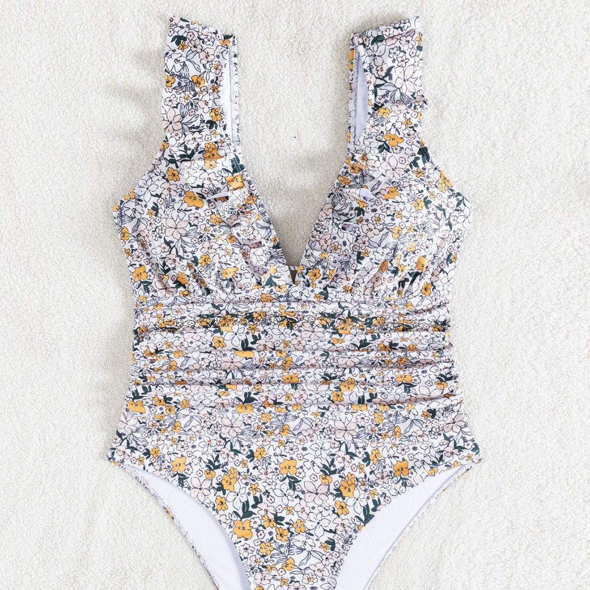 Plus Size Women's Floral One Piece Swimsuit Deep V Ruffle Open Back Tie Padded No Underwire