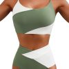 Women's Color Block Cropped Bikini Top Open Back Padded Wireless