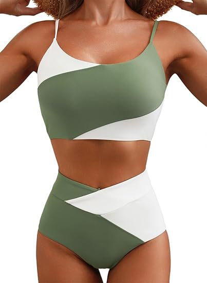 Women's Color Block Cropped Bikini Top Open Back Padded Wireless