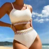 Womens High Waisted Ribbed Two Piece Bikini Trim Underwire Swimwear