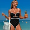 Womens Solid Color One Piece Swimsuit Quick Dry High Elasticity Chest Pad Tight Fit