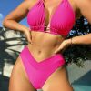 Womens Sporty Solid Color Two Piece Bikini Padded No Underwire Swimwear