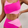 Women's Color Block Cropped Bikini Top Open Back Padded Wireless