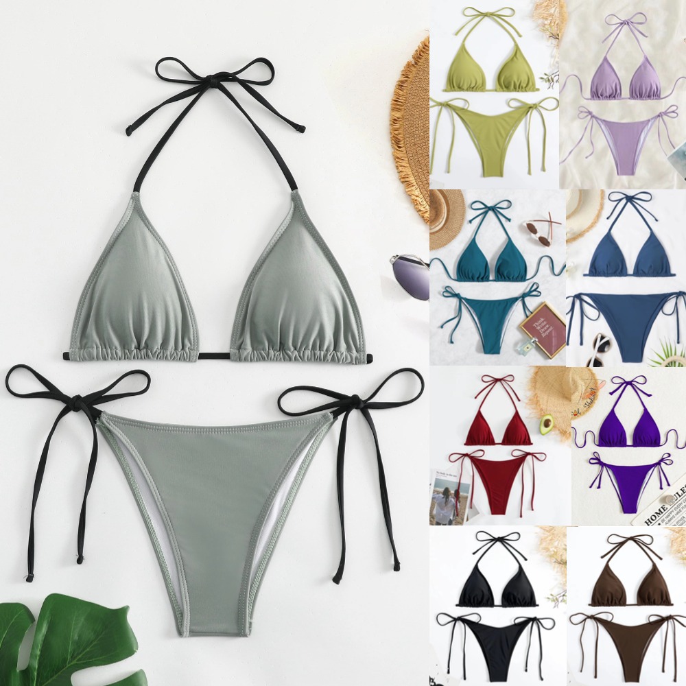 Womens Hot Girl Backless Two Piece Bikini Padded No Underwire Polyester Spandex