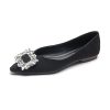 Womens Pointed Toe Satin Casual Flat Shoes Rhinestone Buckle Soft Sole