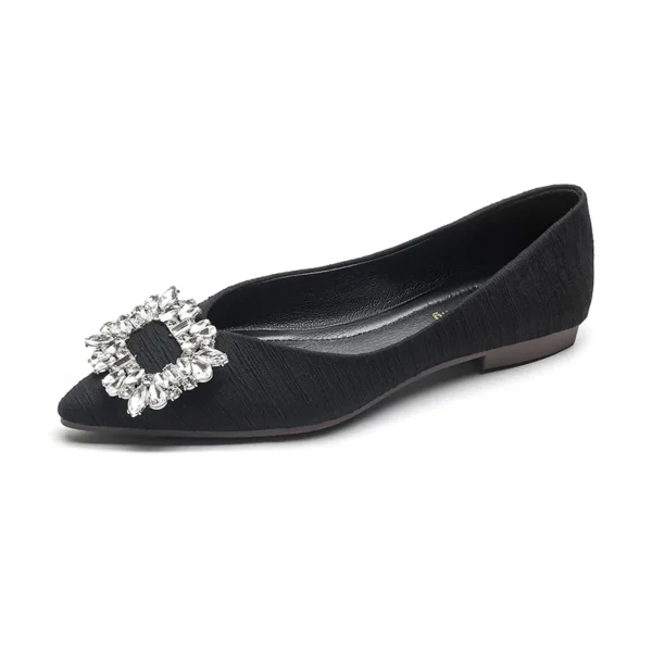 Womens Pointed Toe Satin Casual Flat Shoes Rhinestone Buckle Soft Sole