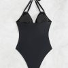 Womens Solid Halter Open Back Ruched Slimming One Piece Swimsuit