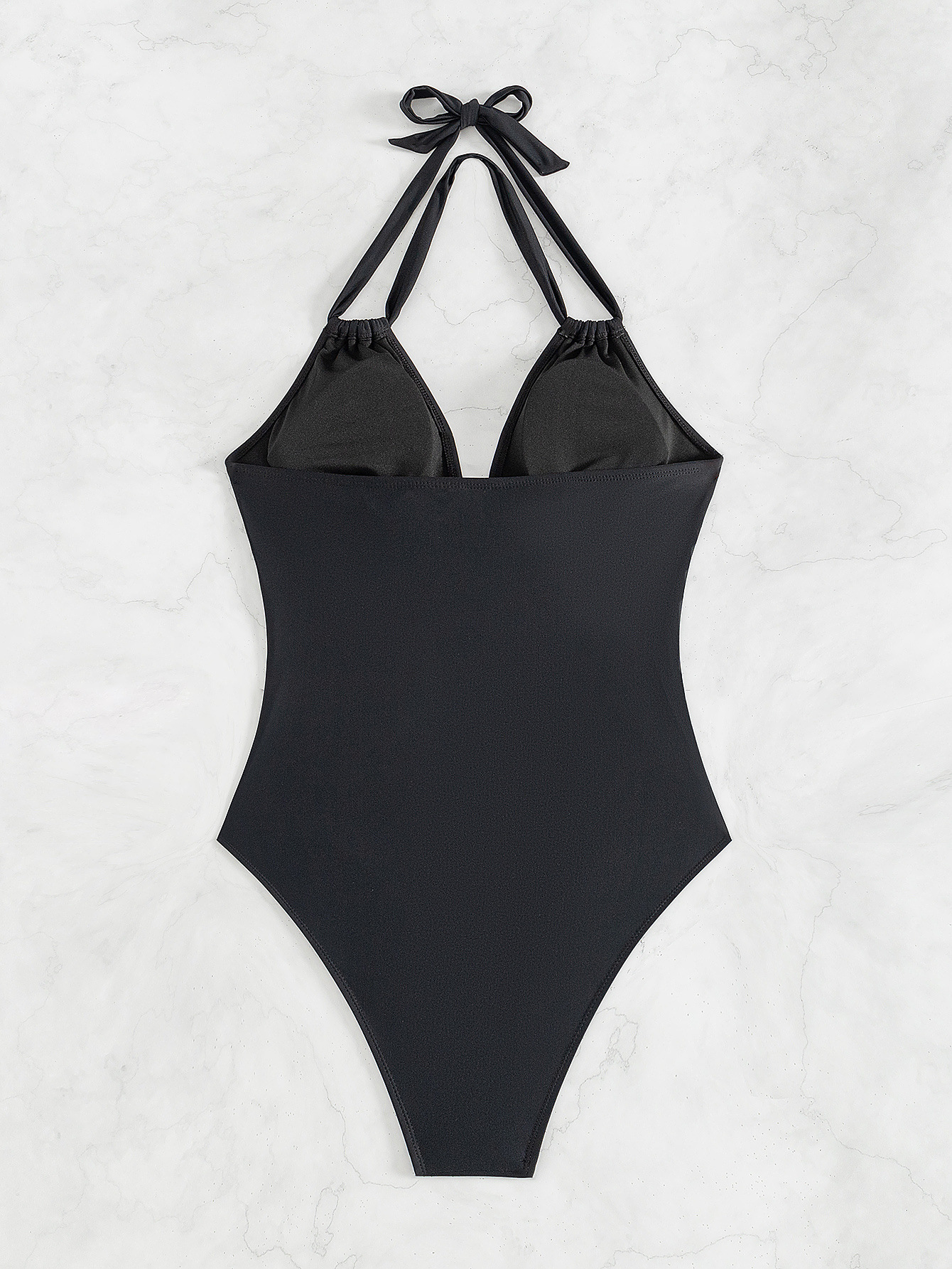 Womens Solid Halter Open Back Ruched Slimming One Piece Swimsuit