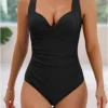 Womens Cross Open Back Solid Tummy Control One Piece Swimsuit Removable Pads