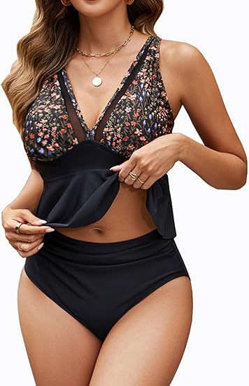 Women's Two Piece Swimsuit Push Up Backless Solid Floral