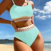 Womens High Waisted Ribbed Two Piece Bikini Trim Underwire Swimwear