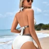 Womens Solid High Waist Bikini Padded No Underwire Swimsuit