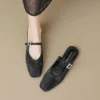 Womens Square Toe Satin Flat Mules Ankle Strap Summer Slip On Shoes