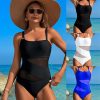 Womens Mesh One Piece Modest Swimsuit Solid Nylon Bust Pad No Underwire