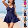 Women's Solid Tankini Swimsuit Sexy Cutout Open Back Strappy Padding