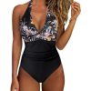 Womens Color Block One Piece Swimsuit Crisscross Padded QuickDry HighElastic