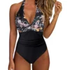 Womens Color Block One Piece Swimsuit Crisscross Padded QuickDry HighElastic