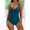 Womens Cross Open Back Solid Tummy Control One Piece Swimsuit Removable Pads