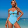 Womens Solid Color One Piece Swimsuit Quick Dry High Elasticity Chest Pad Tight Fit