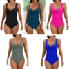 Womens Cross Open Back Solid Tummy Control One Piece Swimsuit Removable Pads