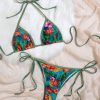 Womens Tropical Floral Tie Side Triangle Bikini With Padding