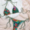 Womens Tropical Floral Tie Side Triangle Bikini With Padding