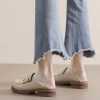 Womens Vintage Loafers Thick Heel Buckle Round Toe Microfiber Shoes