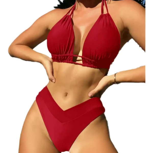 Womens Sporty Solid Color Two Piece Bikini Padded No Underwire Swimwear
