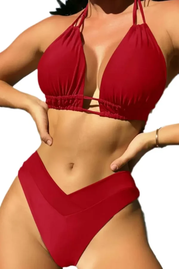 Womens Sporty Solid Color Two Piece Bikini Padded No Underwire Swimwear