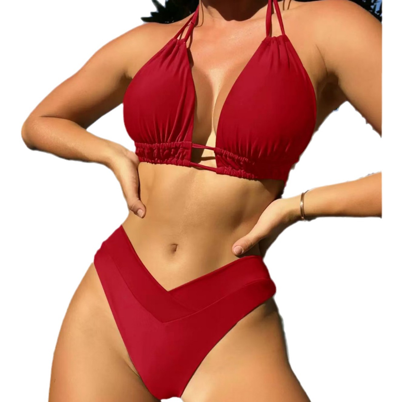 Womens Sporty Solid Color Two Piece Bikini Padded No Underwire Swimwear