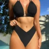 Womens Sporty Solid Color Two Piece Bikini Padded No Underwire Swimwear