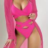 Women's Sheer Mesh Cover Up Bikini Set Sexy Quick Dry High Elastic Long Sleeve