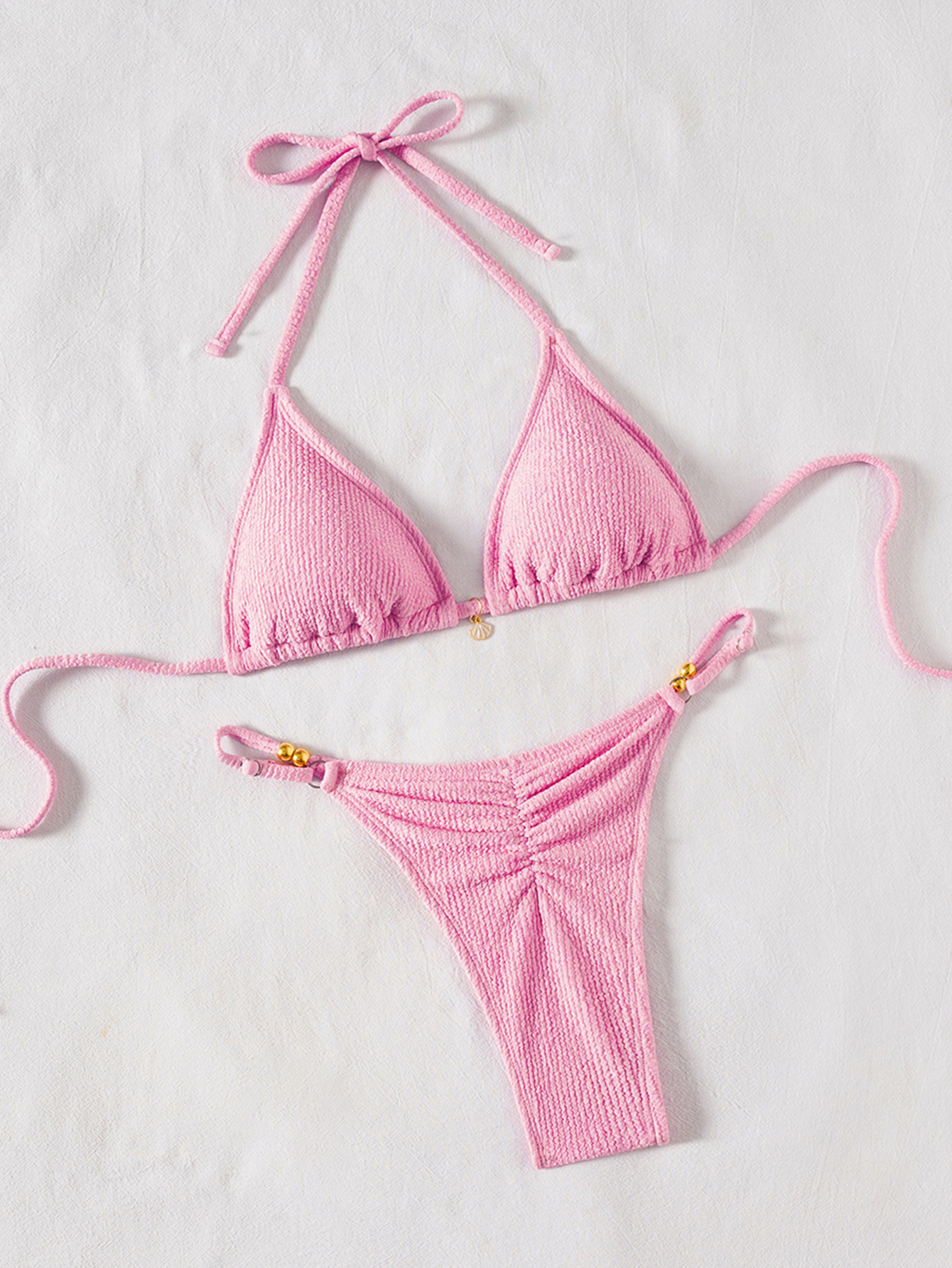 Womens Solid Strappy Ruched Sexy Two Piece Bikini Swimwear Padded