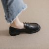 Womens Vintage Loafers Thick Heel Buckle Round Toe Microfiber Shoes