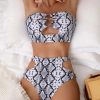 Womens Snake Print Cutout Strapless Bikini Padded No Underwire Swimwear