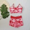 Women's Plus Size Two Piece High Waisted Boyleg Tie Front Printed Color Block Padded Swimsuit