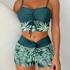 Women's Plus Size Two Piece High Waisted Boyleg Tie Front Printed Color Block Padded Swimsuit