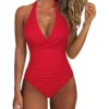 Womens Color Block One Piece Swimsuit Crisscross Padded QuickDry HighElastic
