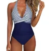 Womens Color Block One Piece Swimsuit Crisscross Padded QuickDry HighElastic