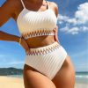 Womens High Waisted Ribbed Two Piece Bikini Trim Underwire Swimwear