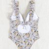 Plus Size Women's Floral One Piece Swimsuit Deep V Ruffle Open Back Tie Padded No Underwire