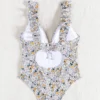 Plus Size Women's Floral One Piece Swimsuit Deep V Ruffle Open Back Tie Padded No Underwire