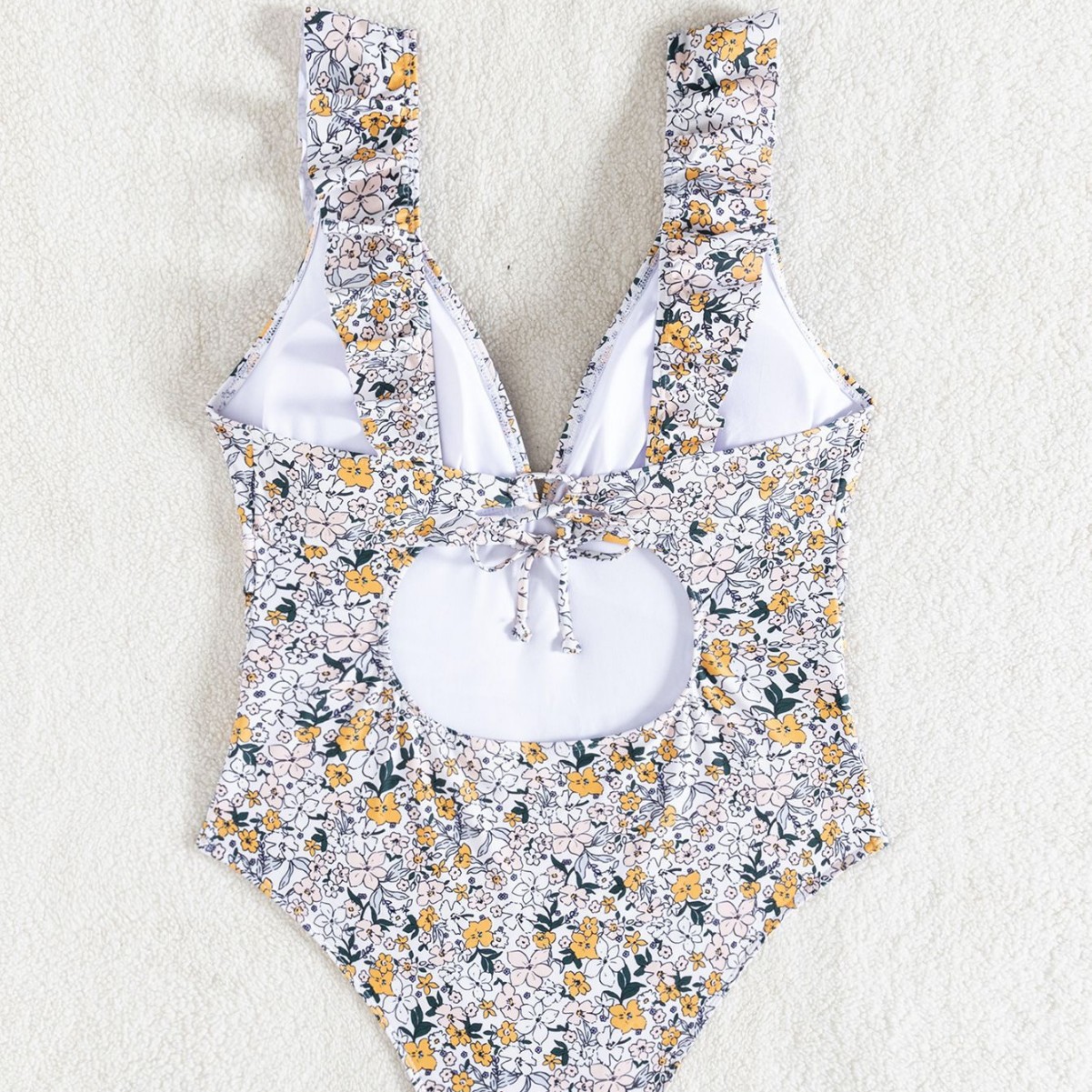 Plus Size Women's Floral One Piece Swimsuit Deep V Ruffle Open Back Tie Padded No Underwire