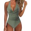 Womens Color Block One Piece Swimsuit Crisscross Padded QuickDry HighElastic
