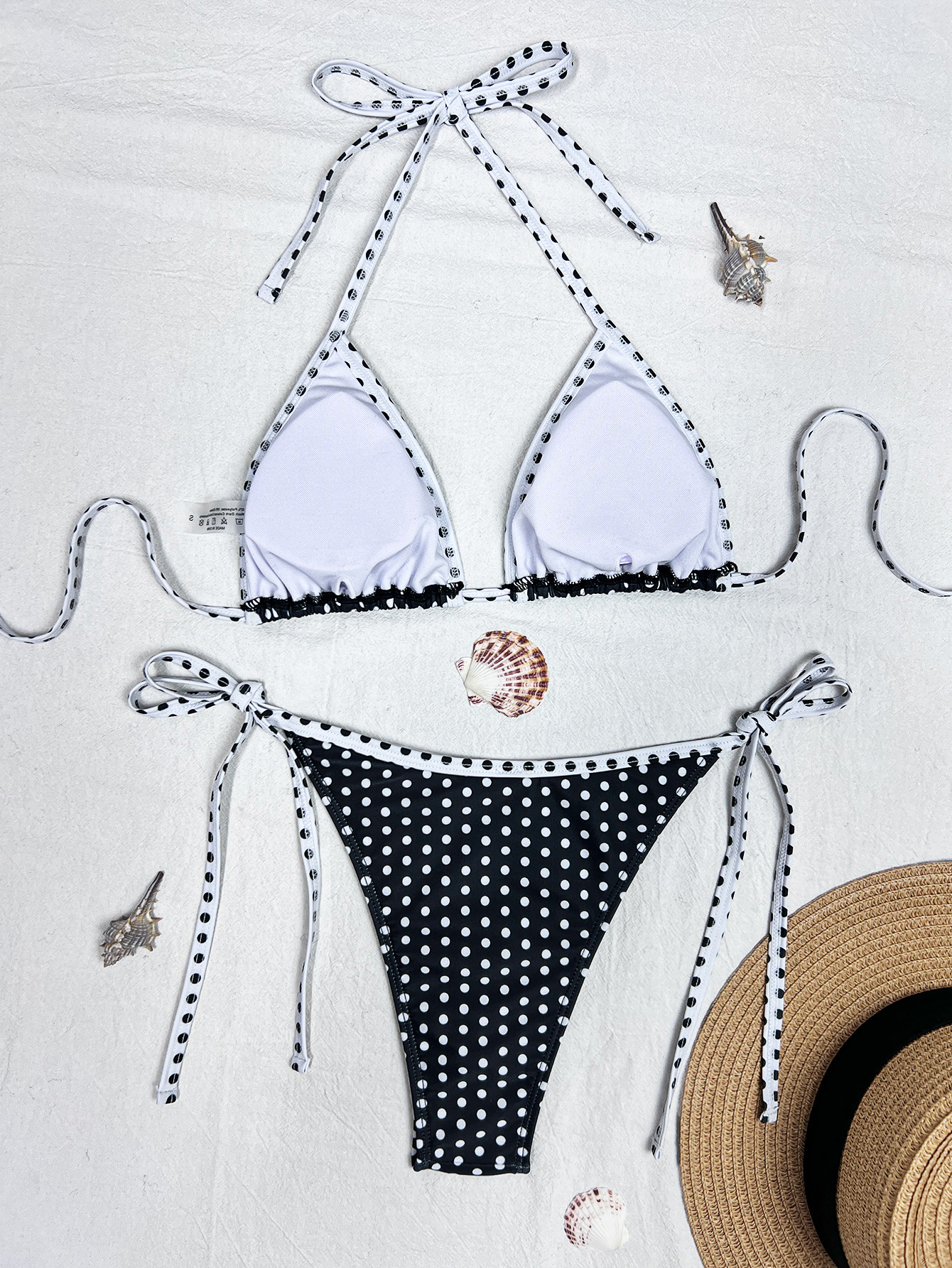 Womens Retro Polka Dot Triangle Bikini Tie Side Padded No Underwire