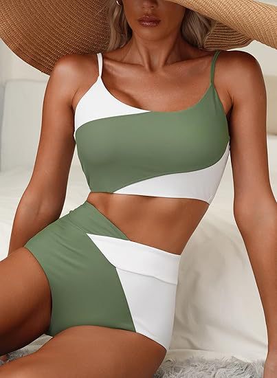 Women's Color Block Cropped Bikini Top Open Back Padded Wireless
