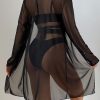 Women's Sheer Mesh Cover Up Bikini Set Sexy Quick Dry High Elastic Long Sleeve